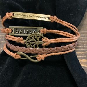 “BELEIVE” Where there’s a will there’s a way” brown faux leather bracelet